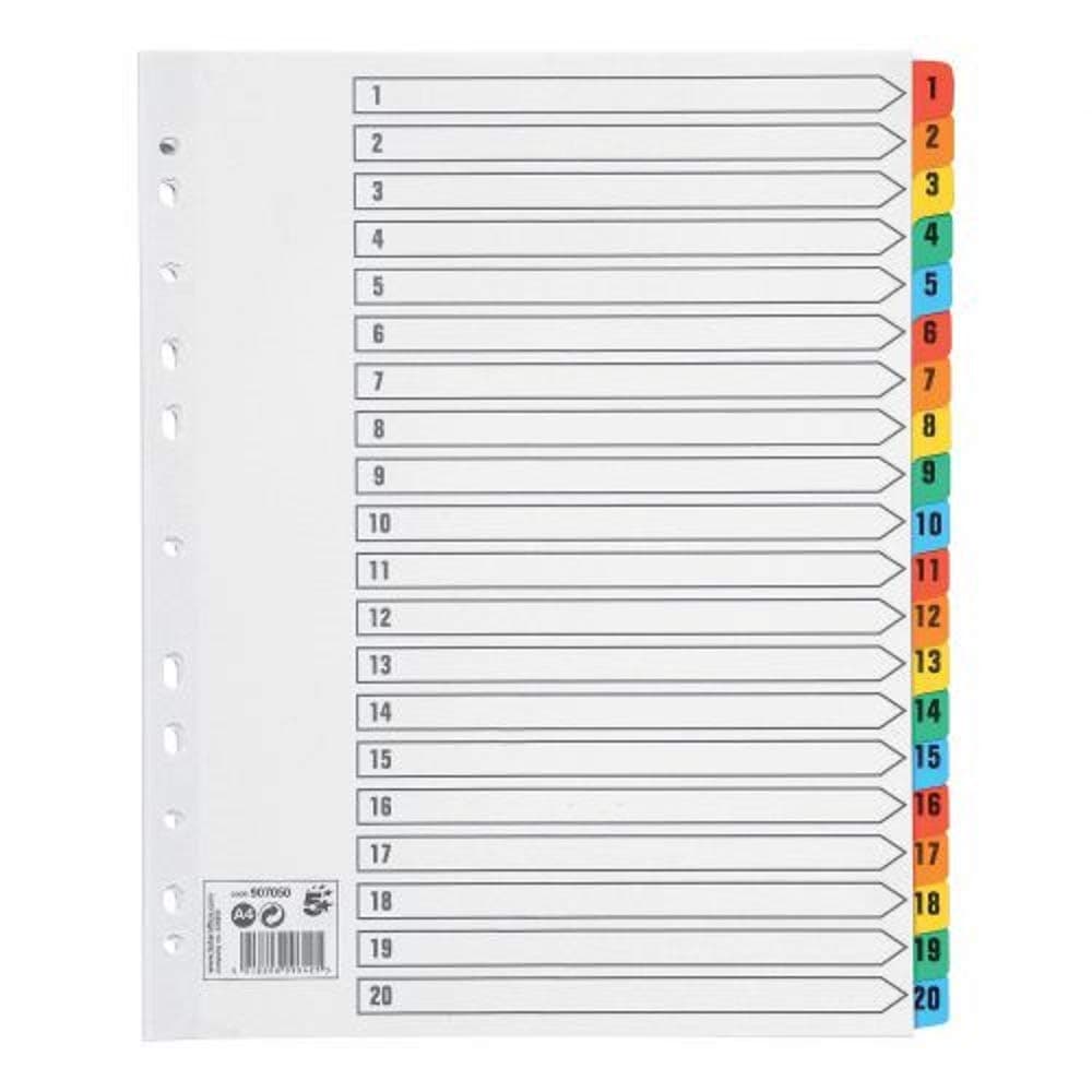 5 StarMaxi Index Extra-wide 230 micron Card with Coloured Mylar Tabs 1-20 A4 White