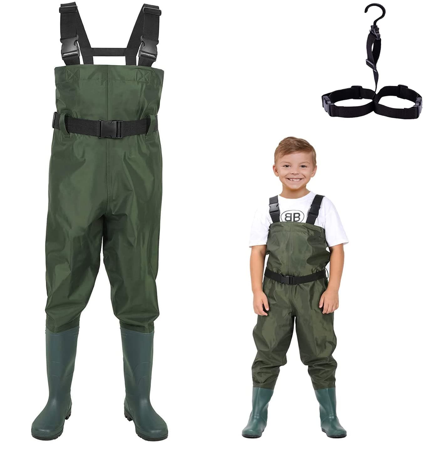 LANGXUN Chest Waders for Kids, PVC Fishing Waders for Toddler & Children, Waterproof Hutting Waders for Boys and Girls