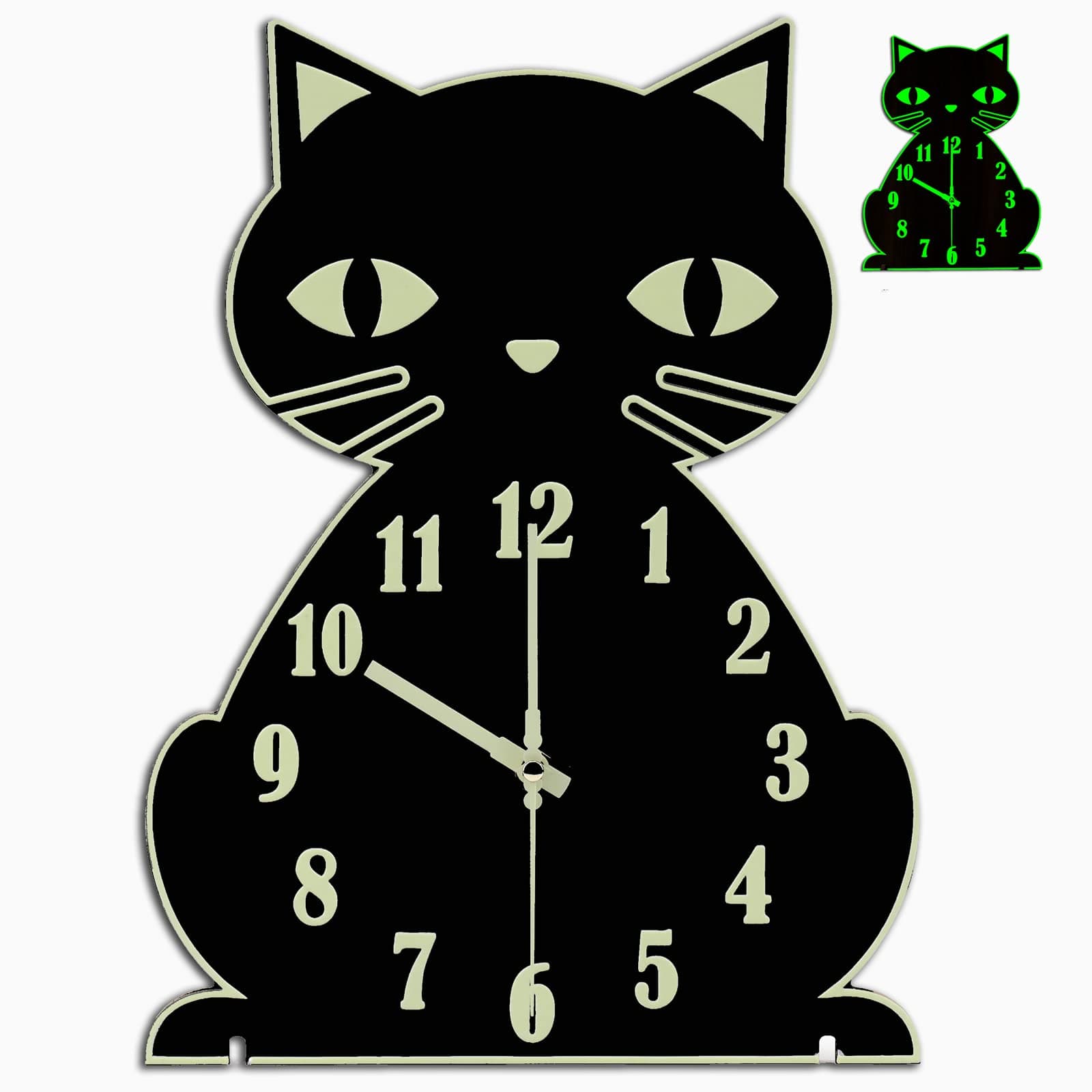 WallÃ‚ ClockÃ‚ GlowÃ‚ inÃ‚ TheÃ‚ Dark /Ã‚ NightÃ‚ Light CatÃ‚ Clock Wooden Silent WallÃ‚ Clocks BatteryÃ‚ OperatedÃ‚ Analog ClockÃ‚ for Bedroom,Home , Black