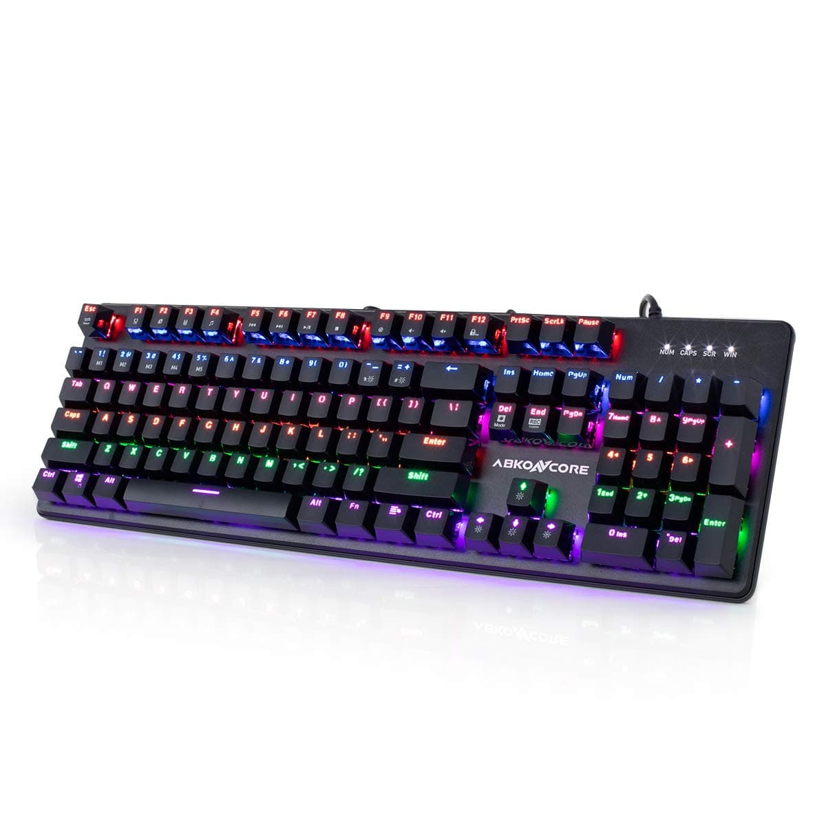 ABKONCORE 100% Mechanical Hot Swappable Gaming Keyboard K595, Full Key Rollover Wired USB Rainbow LED Backlit, 104 Keys Splash-Proof GTMX Blue Switches for Gaming, Work, Home, Office, PC, Mac, Windows