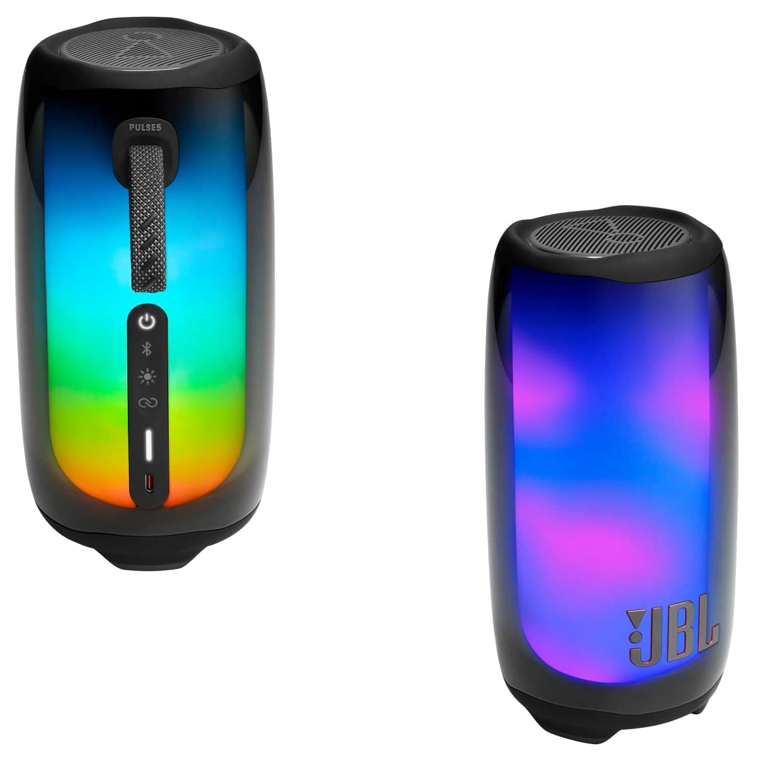 2-Pack JBL Pulse 5 Black - Portable Wireless Bluetooth Speaker with Light Show Bundle (Renewed)