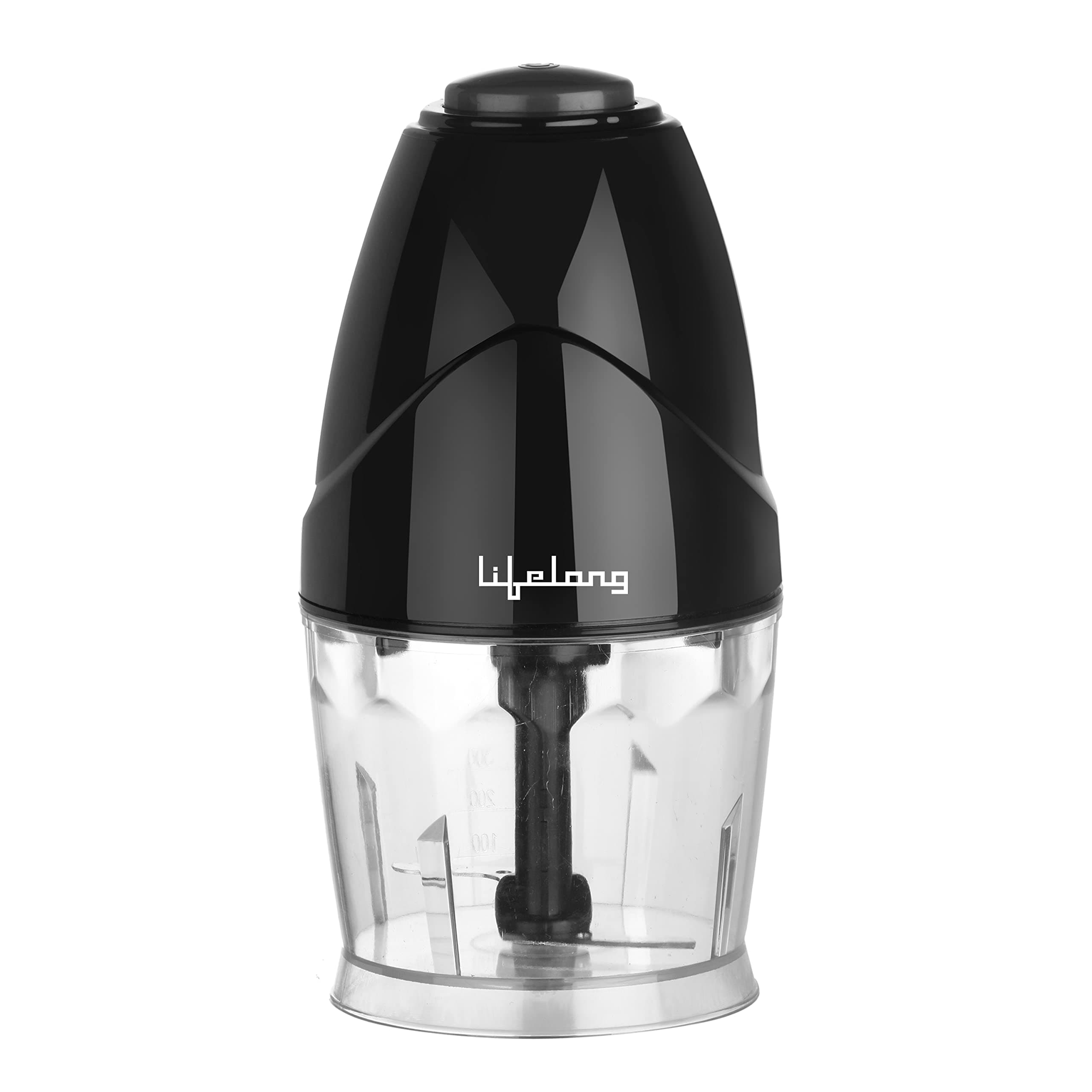 Lifelong LLEC921 300W Regalia Electric Chopper with 2 Attachments |Mince, Puree, Whisk, Blend | Vegetable Chopper with Stainless Steel Blades (Black, 1 Year Warranty)
