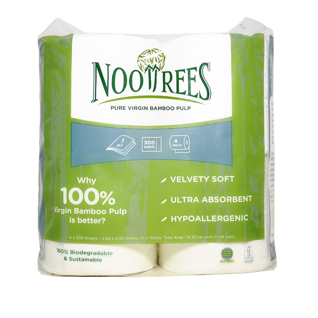 Bamboo Toilet Tissue, Tree Free, Biodegradable, Sustainable, Renewable and FSC Certified 3-ply Toilet Paper 300 Sheets, 4 Rolls, 1-Pack