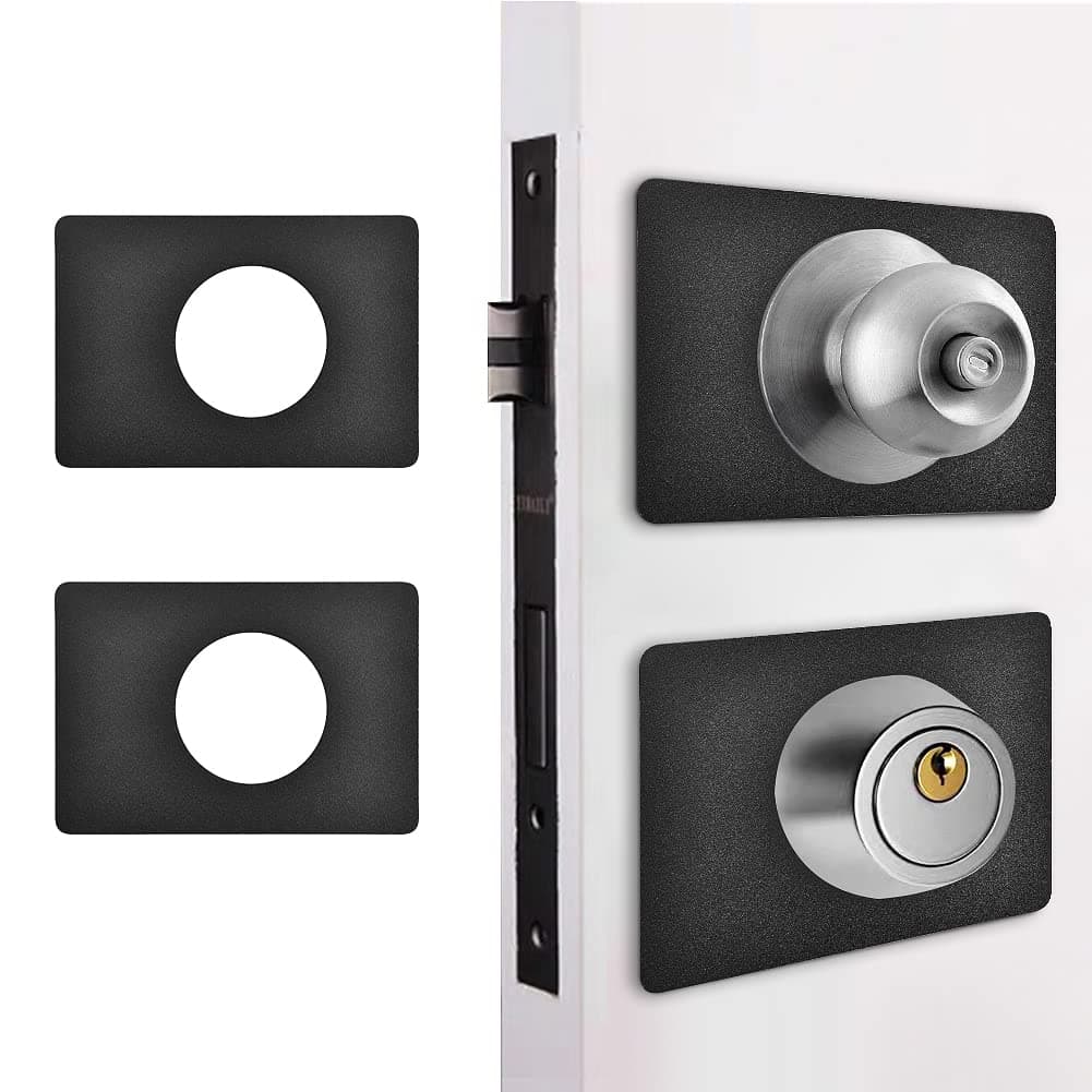 Door Knob/Deadbolt Reinforcement Plate Matte Black, Door Handle Fixing Cover Filler Repair Backplate, Door Lock Hole Backing Reinforcer Kit 2PCS