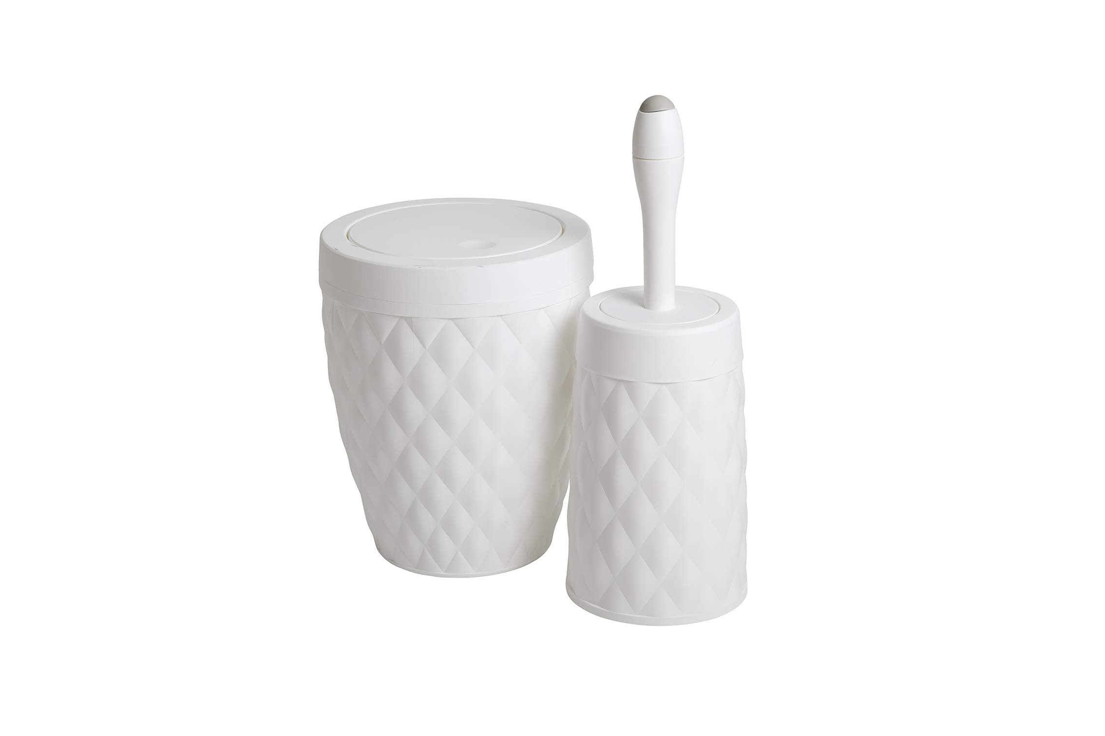 Addis Diamond Style Bathroom Swing Bin & Toilet Brush with Internal Detergent Injection Handle System Twin Set, White