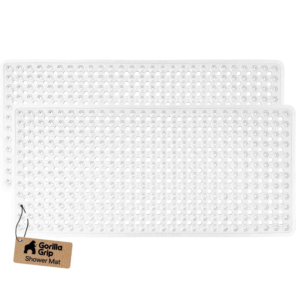 GORILLA GRIP Original Patented Bath, Shower, Tub Mat, 35x16, Machine Washable, Antibacterial, BPA, Latex, Phthalate Free, Bathtub Mats with Drain Holes and Suction Cups, Bathroom Mat, Pack of 2, Clear