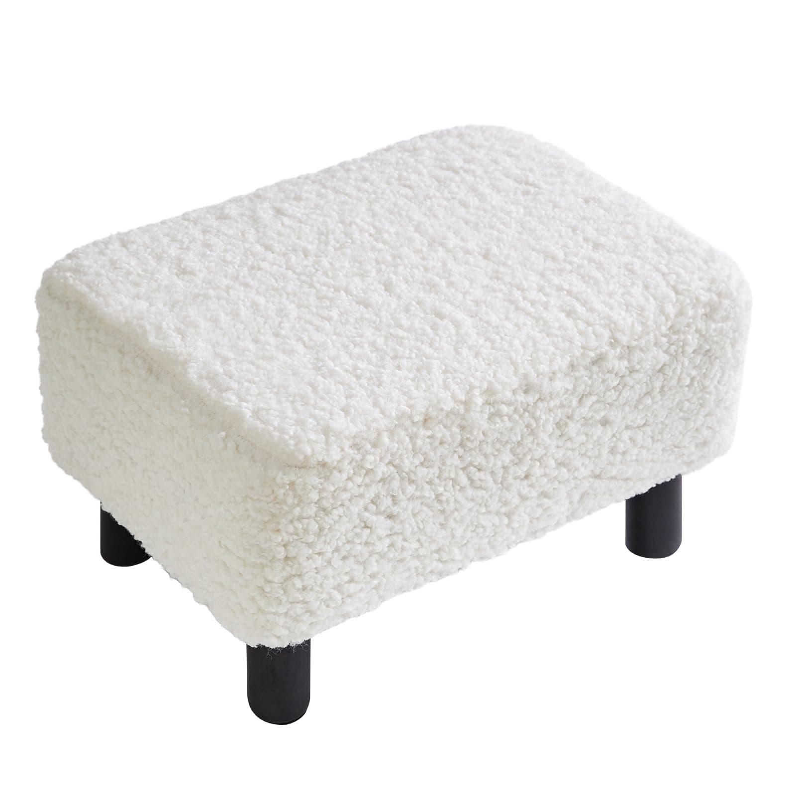 YMYNY Foot Stool Small, Foot Rest Ottoman with Stable Wooden Legs Under Desk, Sofa Footstool for Living Room, Bedroom,Office 16.54''L x 11.42''W x 9.06''H White URF-BD216