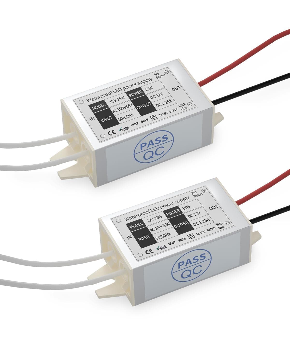 Lustaled DC 12V LED Power Supply Driver Transformer - 15W Waterproof IP67 120VAC to 12V DC Converter Constant Voltage LED Switching Power Supply for LED Strip Lights, G4 MR11 MR16 LED Display (2-Pack)