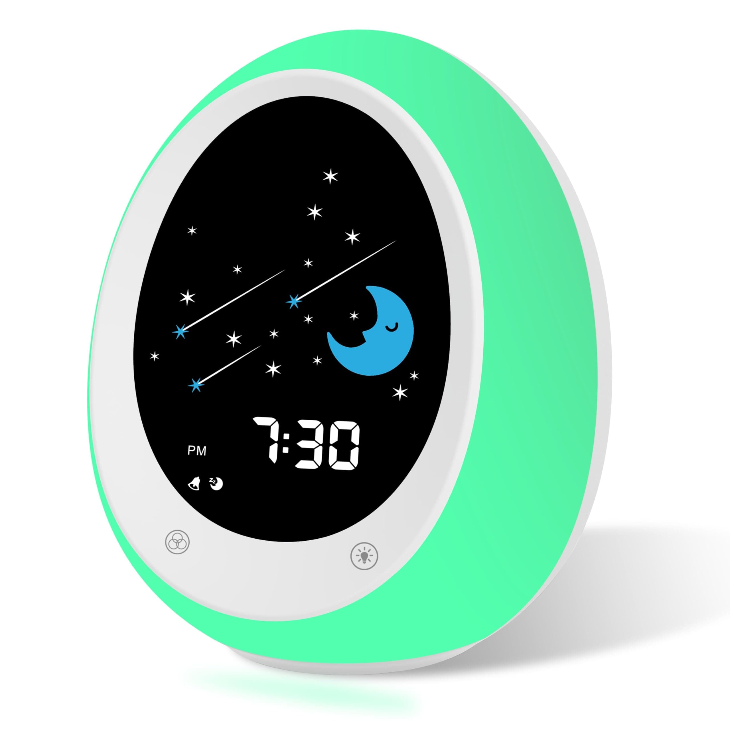 Kids Alarm Clock, Toddler Sleep Training Clock with Sun & Moon, Sound Machine, Night Light, Ok to Wake Alarm Clock for Children