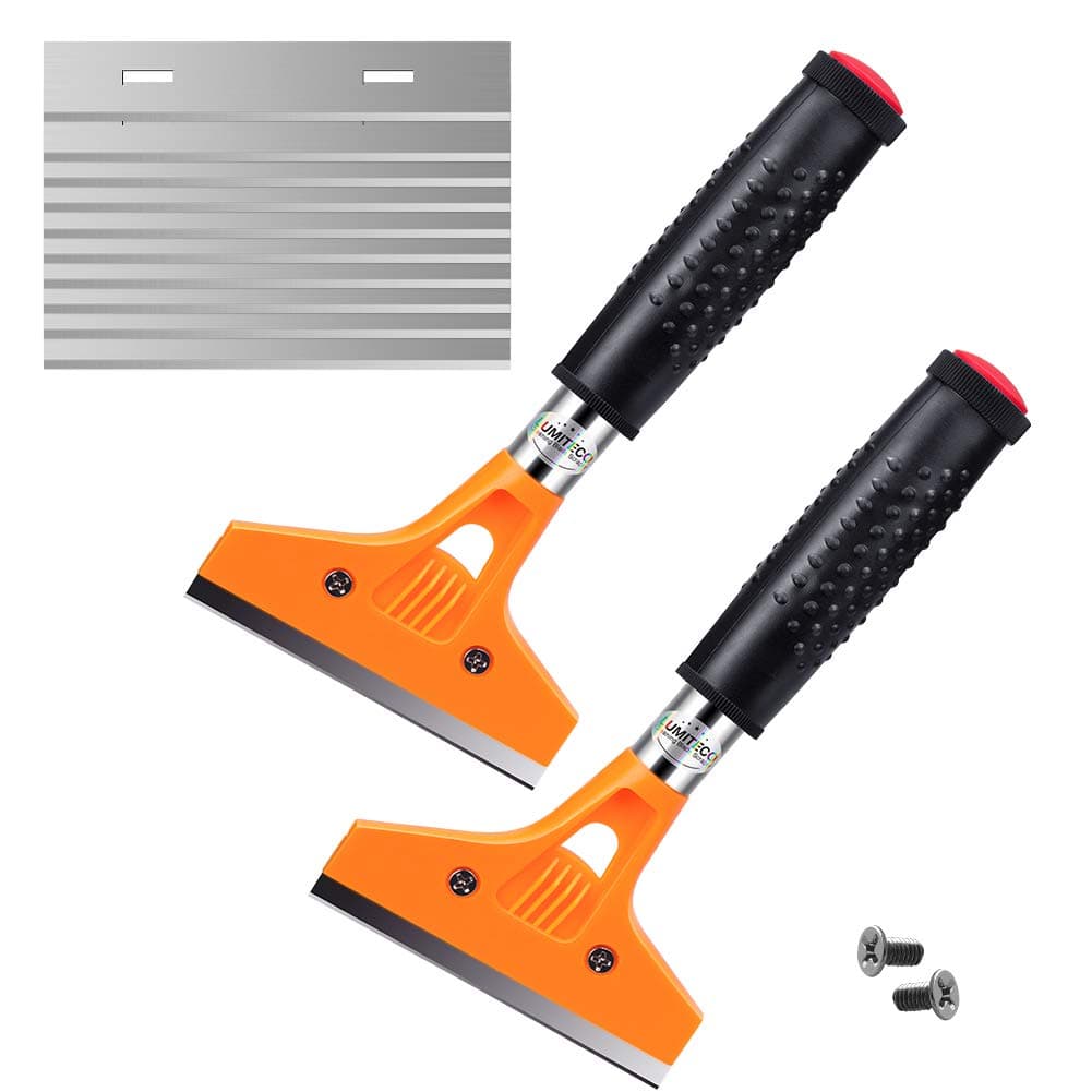 4" Razor Blade Tile Scraper Tool with Handle, Window Glass Wallpaper Remover, Sticker Glue Paint Floor Adhesive Removal Blade Scrapers, with 10 pcs Replacement Razor Blades-2 PCS