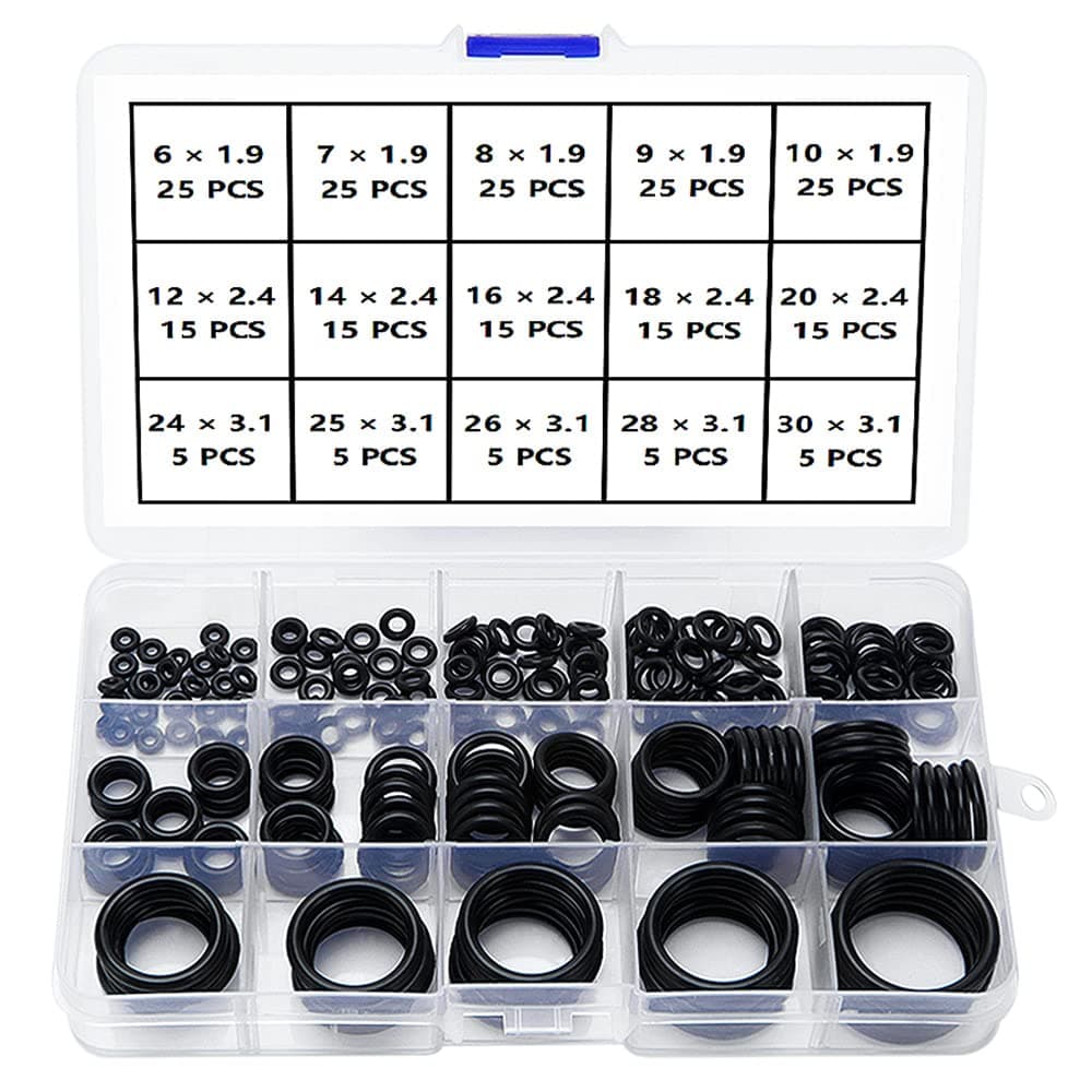 YIXISI 225PCS 15 Sizes Black O-Rings Assortment Kit, Nitrile Rubber Metric O-Rings, for Tap Plumbing Washer Seal & Auto Quick Repair