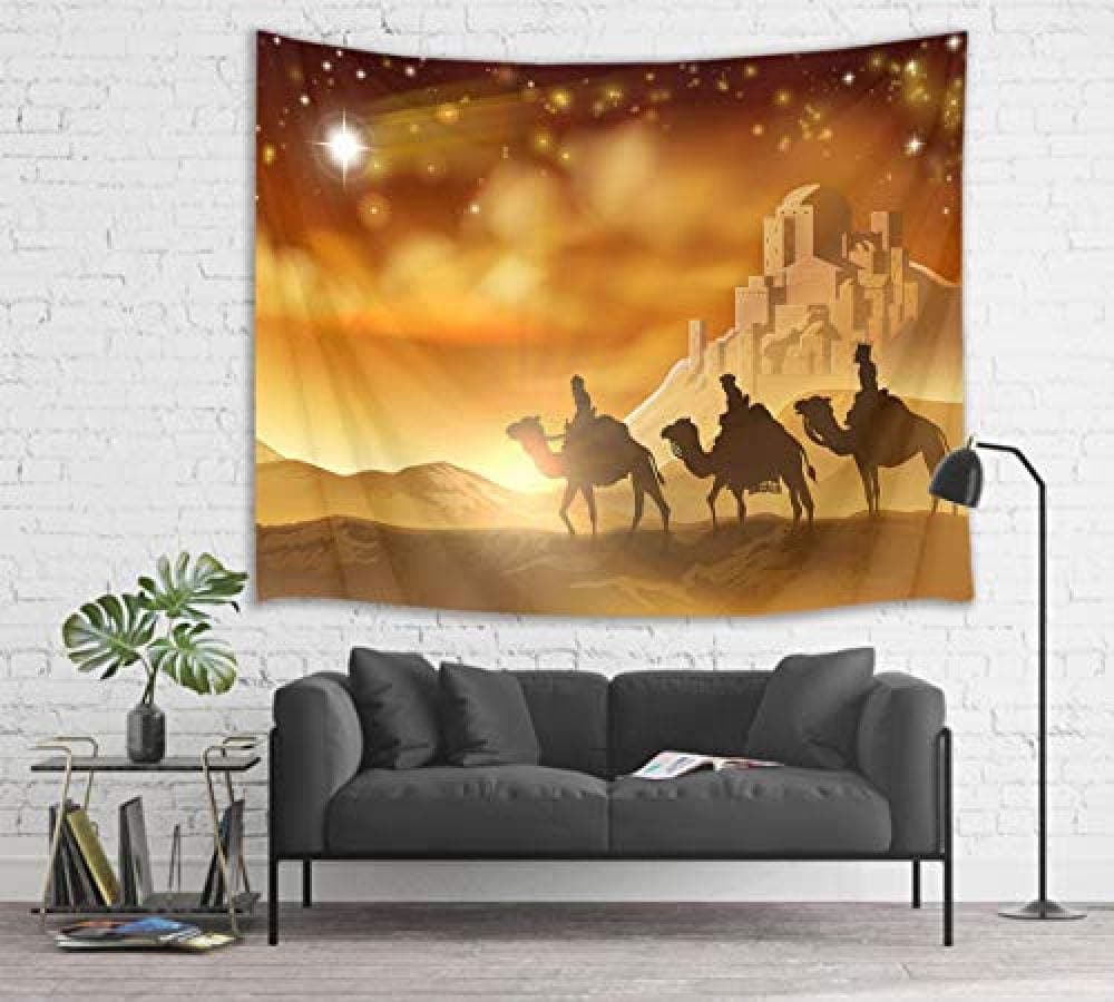 Zbzmm Scene Tapestry Bethlehem Star Leads Three Wise Men to Jesus Christ Birthplace Wall Hanging Christian Tapestries for Bedroom Living Room Dorm Church Wall Decor_150X130CM