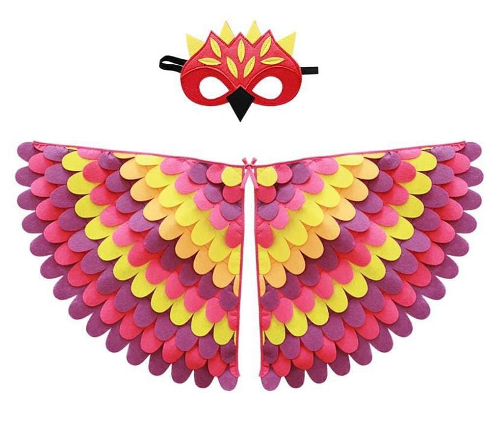 2Pcs/Set Kids Bird Wings Cloak Owl Parrot Peacock Colorful Dress Up Halloween Fancy Dress Boys Girls Felt Cape with Eye Mask for Halloween Party School Pretend Games Cosplay Costume Style A, 6 Years