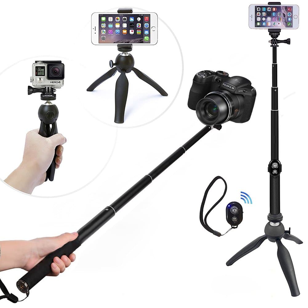 WiHoo Selfie Stick iPhone6/7 plus with Tripod Mount Adapter And Bluetooth Selfie Stick Remote Control for Gopro/Camera/iPhone 5/6/7 Plus/Samsung Smartphone(5-in-1 Kit/Accessories For Gopro, Cellphone,Camera)