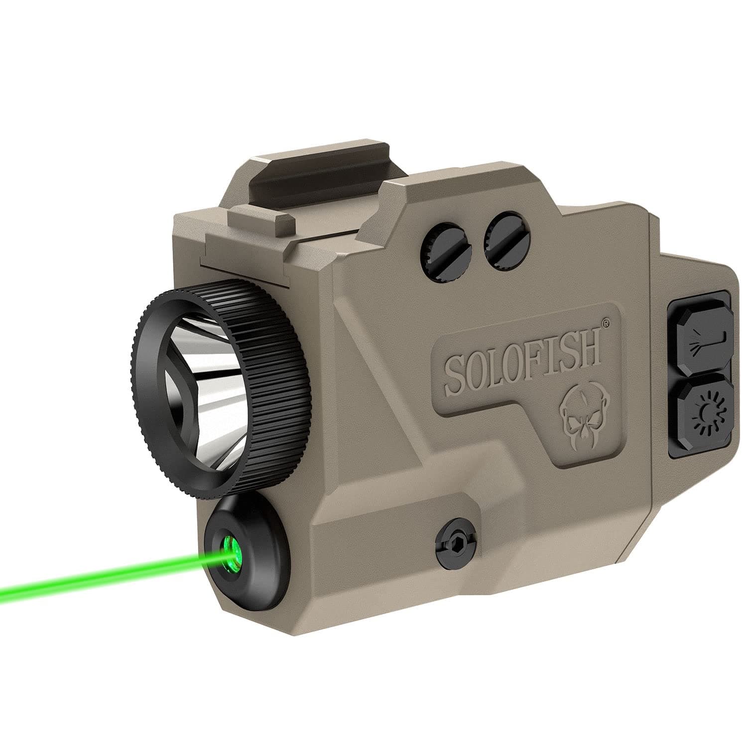 Solofish 800 Lumens Pistol Light and Green Laser Combo, Strobe Function for Tactical Flashlight with Slidable Rail Fits Full Size Guns w/Rail, Magnetic Charging