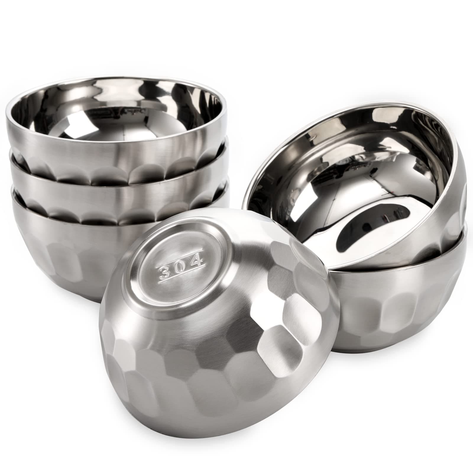 Okllen 6 Pack 18/8 Stainless Steel Snack & Soup Bowls, 15 Oz Non-slip Double-walled Insulated Set