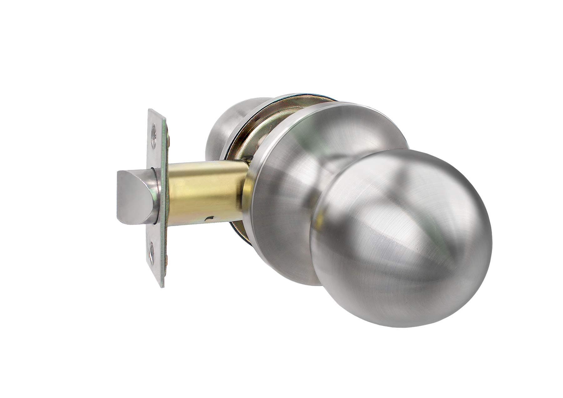 Door Knob Set Round Ball Style Passage Doorknob, Premium Stainless Steel, No Lock Interior Front Door and Bedroom Door Knobs, Keyless Doorknob for Hall Closet Pantry - Satin Nickel (PGL075SS)