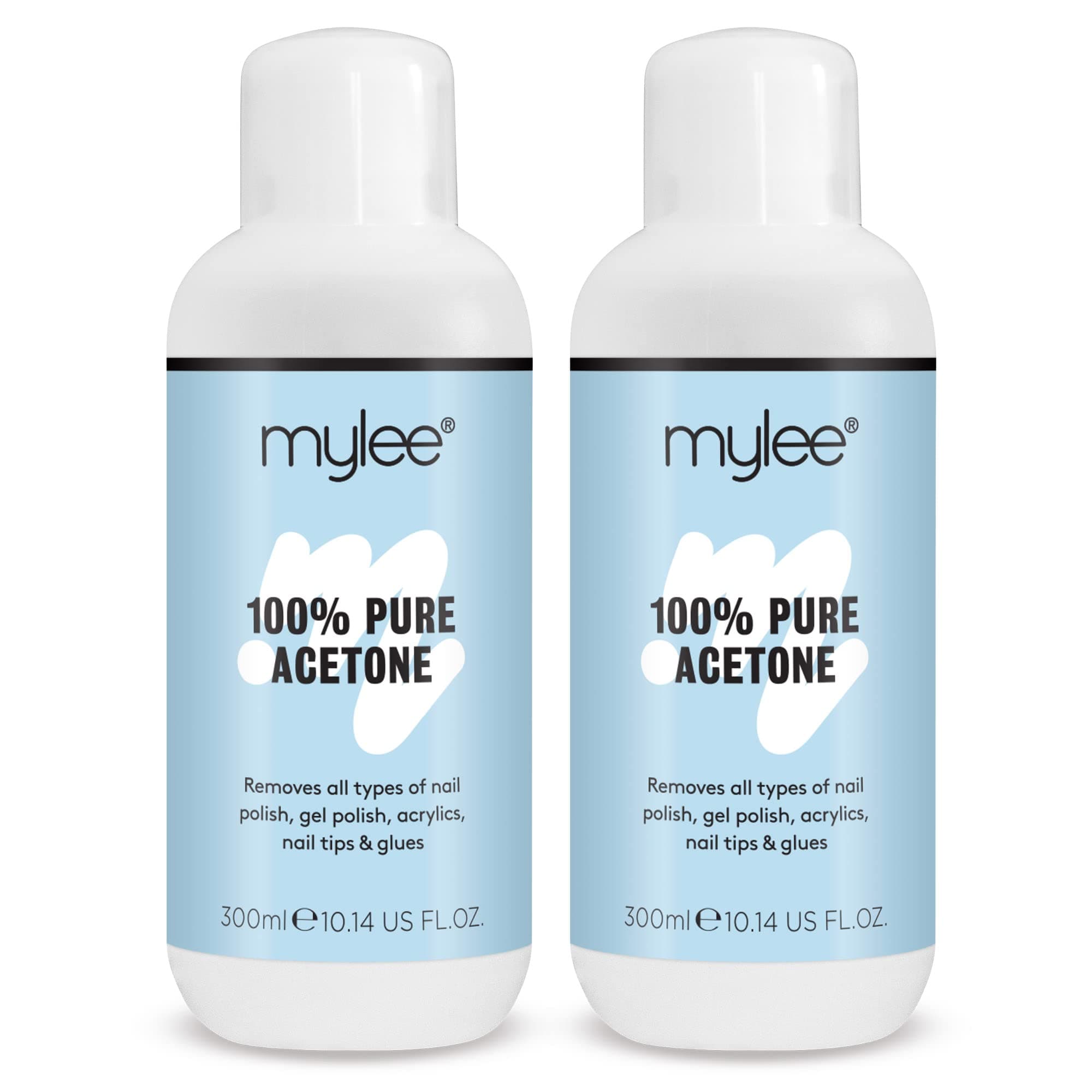 100% Pure Acetone Gel Nail Polish Remover for UV/LED, Gel Soak Off, Removes All Types of Nail Polish, Acrylic, Nail Tip & Glue (2x 300ml)