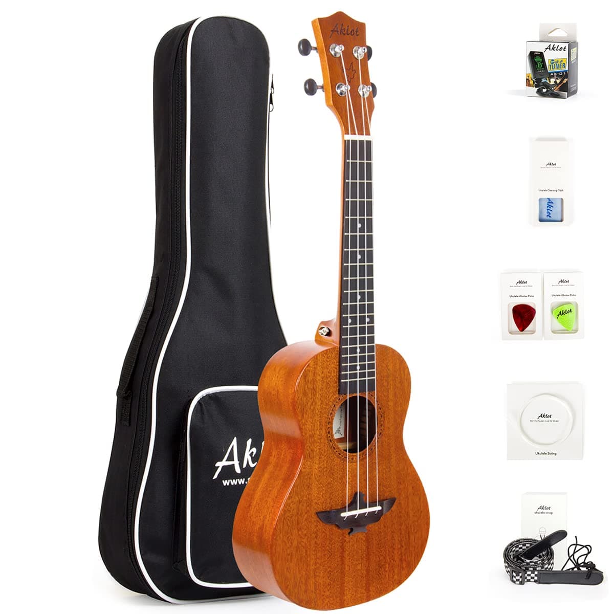 Ukulele, AKLOT Left-handed Concert Ukelele Solid Mahogany 23 inch for Professional Beginners Adults Kit with Free Online Lesson and Uke Accessories