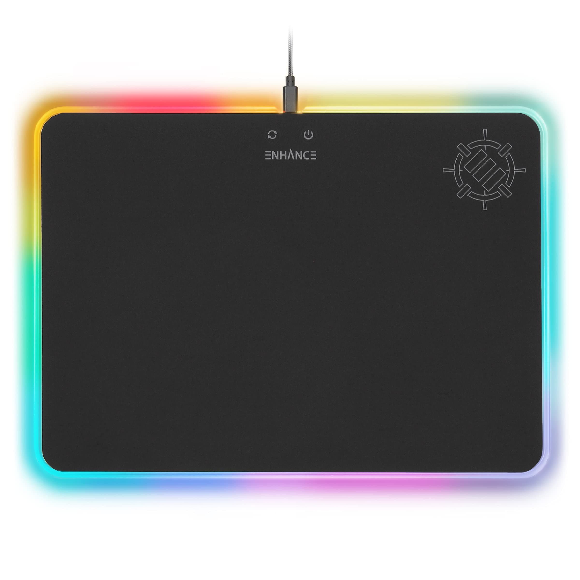 ENHANCE Large LED Gaming Mouse Pad with Soft Fabric Surface - Hard Mouse Mat with 7 RGB Colors & 2 Lighting Effects, Brightness Controls, & Precision Tracking for Esports - Black Fabric
