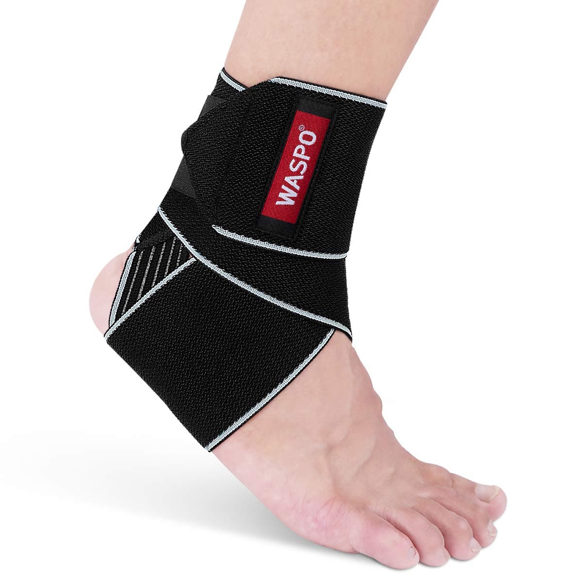 WASPO Ankle Support Brace - Adjustable Ankle Brace Wrap Strap for Sports Protect, Plantar Fasciitis, Achilles tendonitis, Ligament Damage, Injury Recovery, One Size for Men Women 1 PC Grey