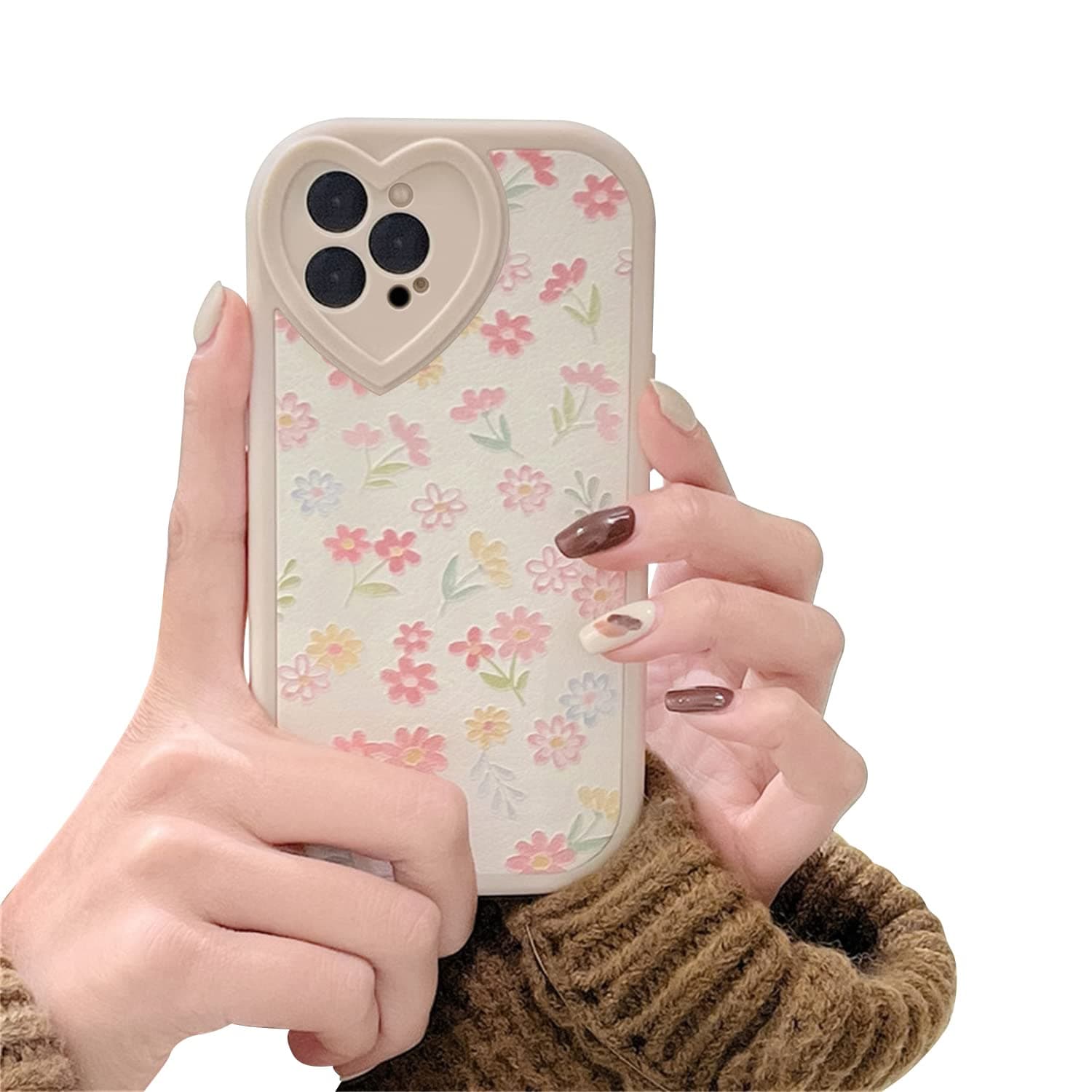 Ownest Compatible with iPhone 12 Pro Max Case with Cute Flowers Floral Pattern for Women Girls Soft Silicone Love Lens Protection Case for iPhone 12 Pro Max [Not Fit iPhone 12 Pro]-White