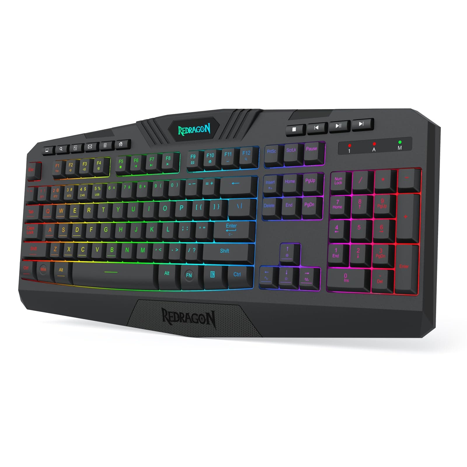 Redragon K503 Wireless Gaming Keyboard, 3-Mode (2.4G/BT/USB), RGB LED Backlit, Multimedia Keys, Fully Programmable Silent Membrane Keyboard with Wrist Rest for Windows PC Games (Black)