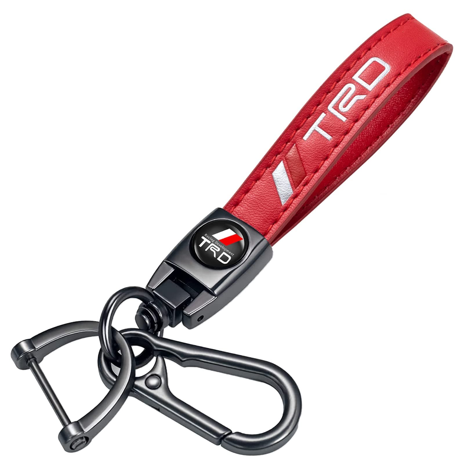 MIGUOER Genuine Leather Car Keychain Compatible with Toyota TRD Sequoia Tundra Tacoma 4Runner Trucks,Car Key Chain for Men and Women Family Present Key Ring Red