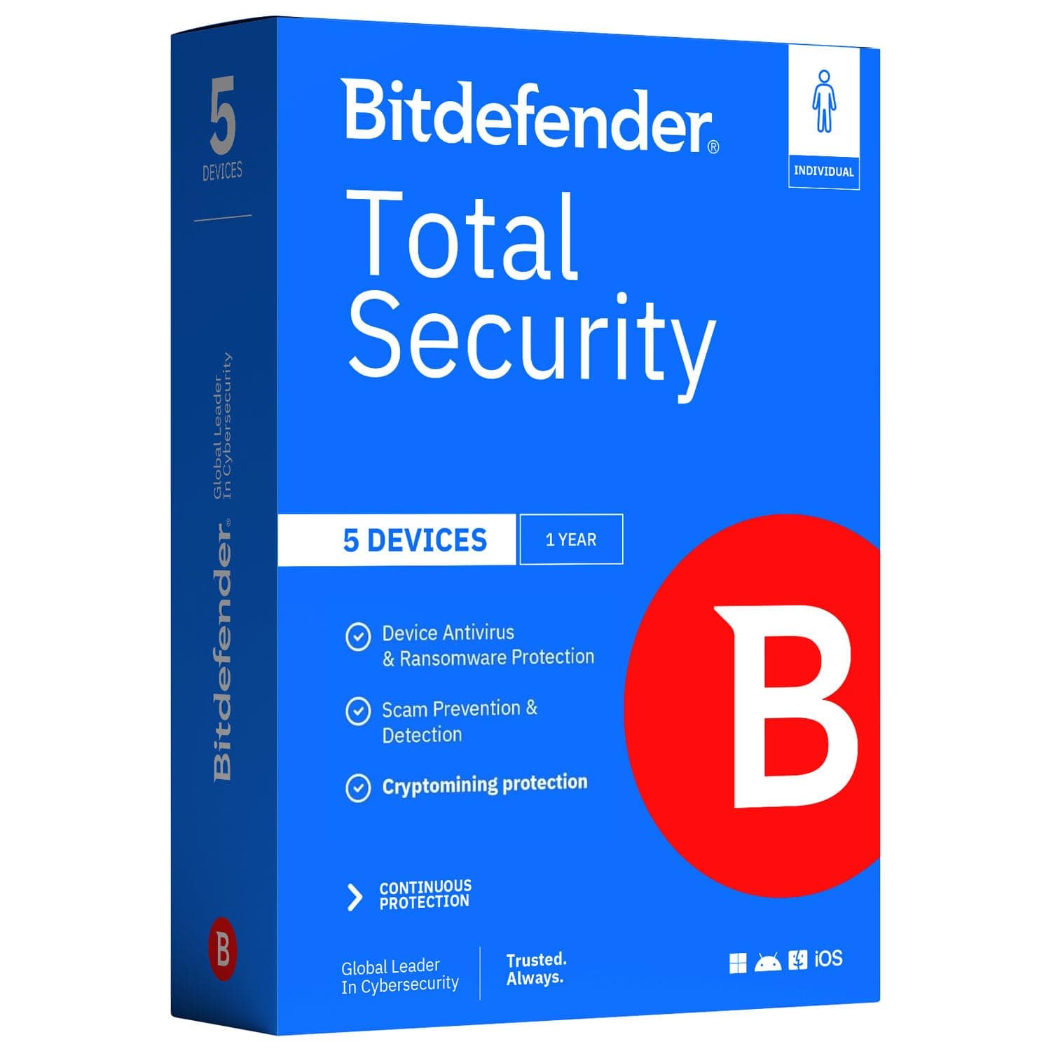 Bitdefender Total Security 2026 – Complete Antivirus and Internet Security Suite – 5 Devices | 1 Year Subscription | PC/Mac | Activation Code by Mail
