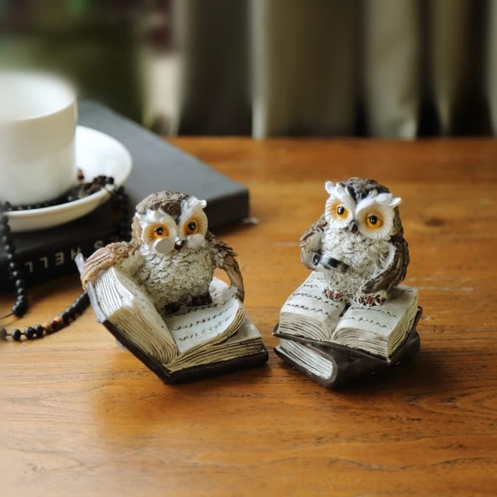 XinTX 2 PCS Owl Statues Decor,Owl Reading Book Figurine Cute Crafted Statue for Home Office Room Decoration, Animal Sculptures Collection BFF for Owls Lovers