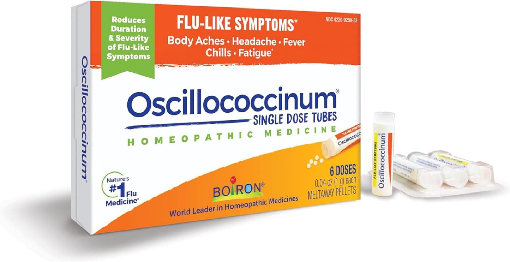 Oscillococcinum for Relief from Flu-Like Symptoms of Body Aches, Headache, Fever, Chills, and Fatigue - 6 Doses