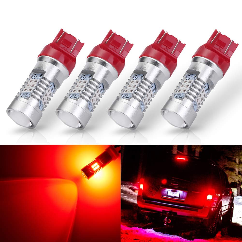 Extremely Bright 7443 7440 T20 7441A 992 W21W 21-SMD 2835 Chipsets 1260 Lumens LED Bulb Replacement Brilliant Red for Car Brake Tail Turn Signal Blinker Lights Bulbs (Pack of 4)