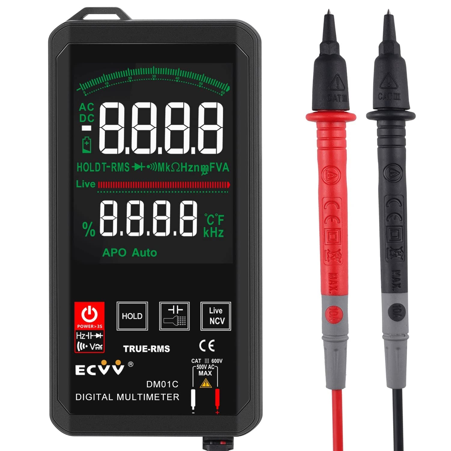 6000 Counts Touch Digital Multimeter Color Display Auto Recognition Mini Ncv Handheld Multimeter 1000V Dc Voltage Meter Large Screen Universal Meter (Color Display)