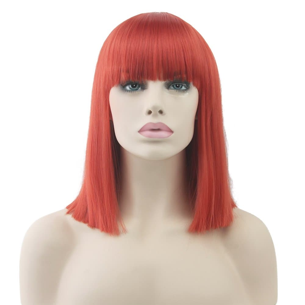 KUPARK 40cm Shoulder Length Flat Bangs Bob Wig Straight Women Cosplay Wigs