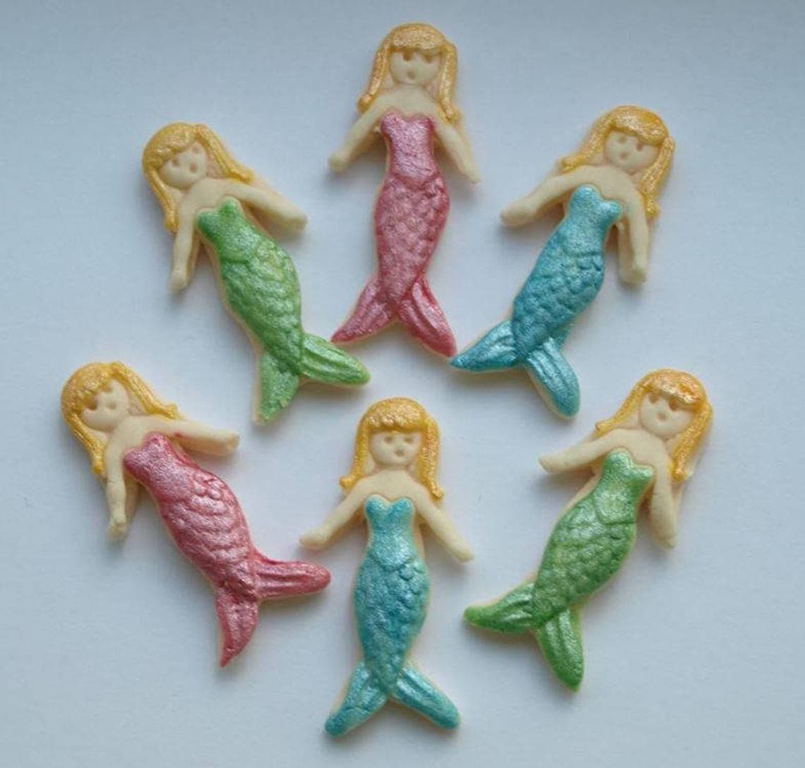 6 Edible Little Mermaid Girl Birthday Seashells Cupcake Cake Toppers Decorations