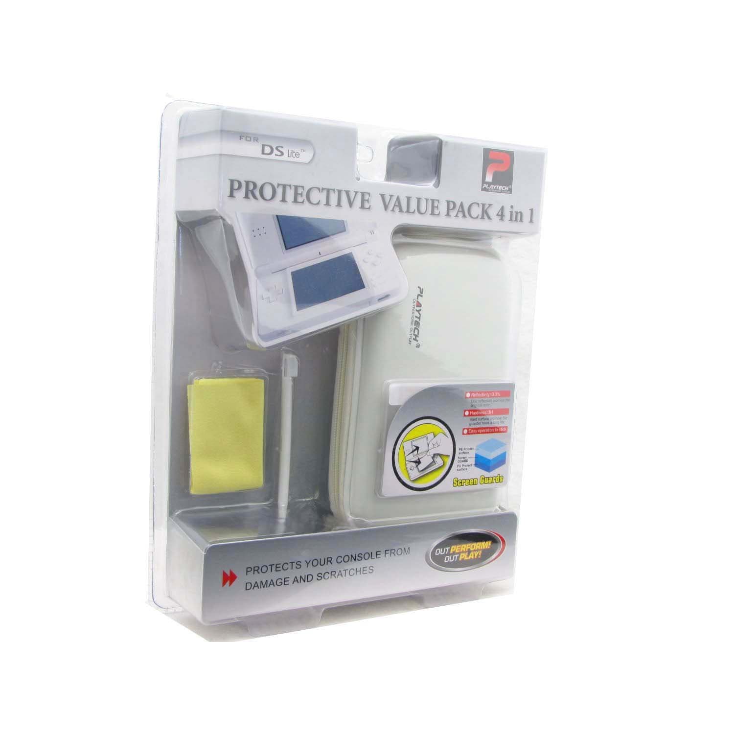 Nintendo DS Lite Hard Universal Travel Carrying Case Protector- 4 in 1 Value Pack-White