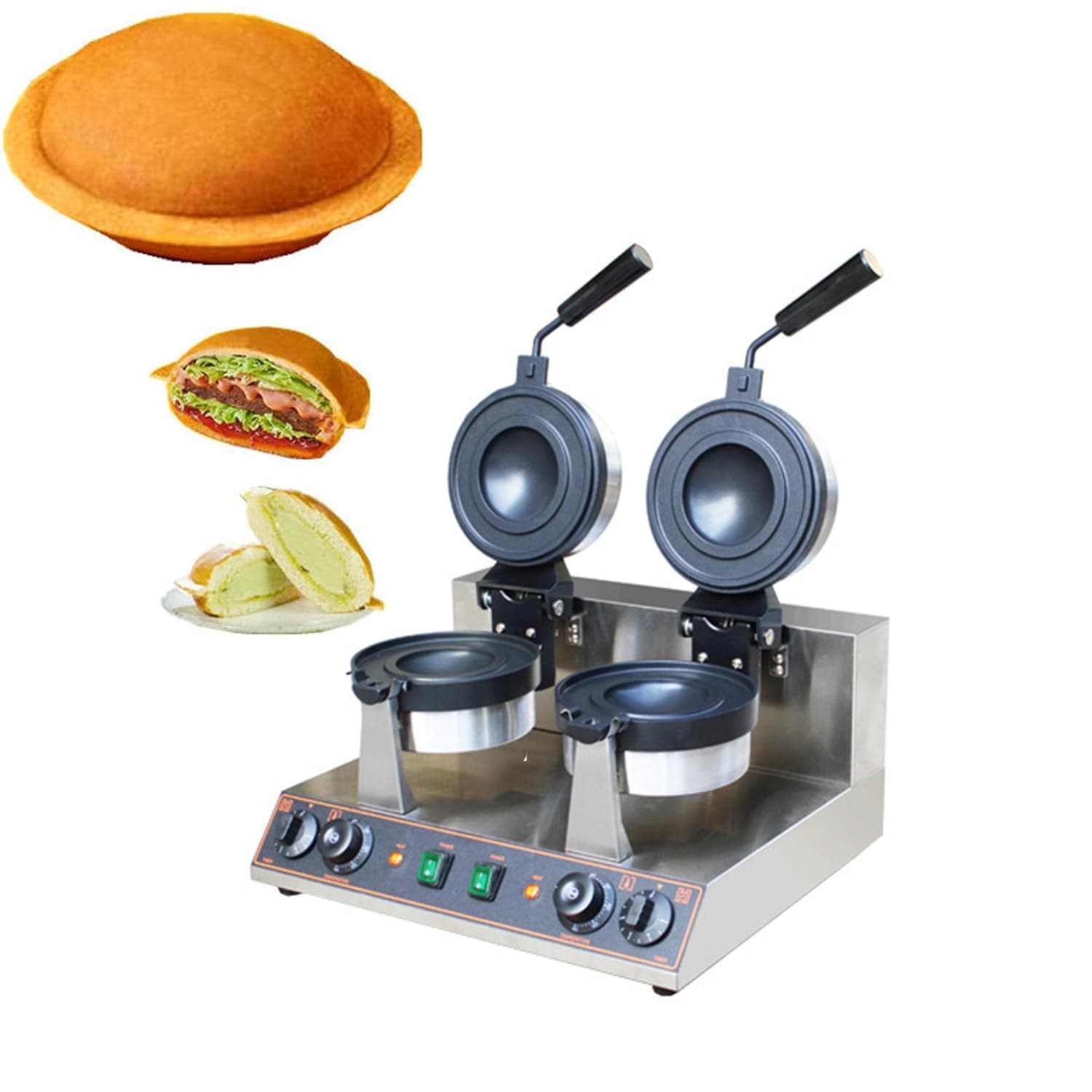LINCYS Ice Cream Waffle Baker Machine, Commercial Burger Waffle Maker, 1300W Non Stick Electric Panini Press Burger Machine, Precise Temperature Control, Double-sided Heating,Doublehead