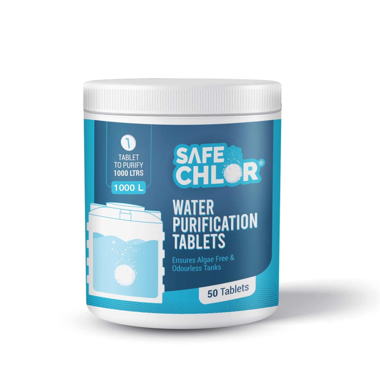 1000 L | Chlorine Tablets for Water Tanks of 1000 Ltrs, 1 Tablet to Treat 1000 litres | Water Purification Tablets Kills Bacteria and Prevents Algae; Pack of 50 Tablets for 50000 Ltrs
