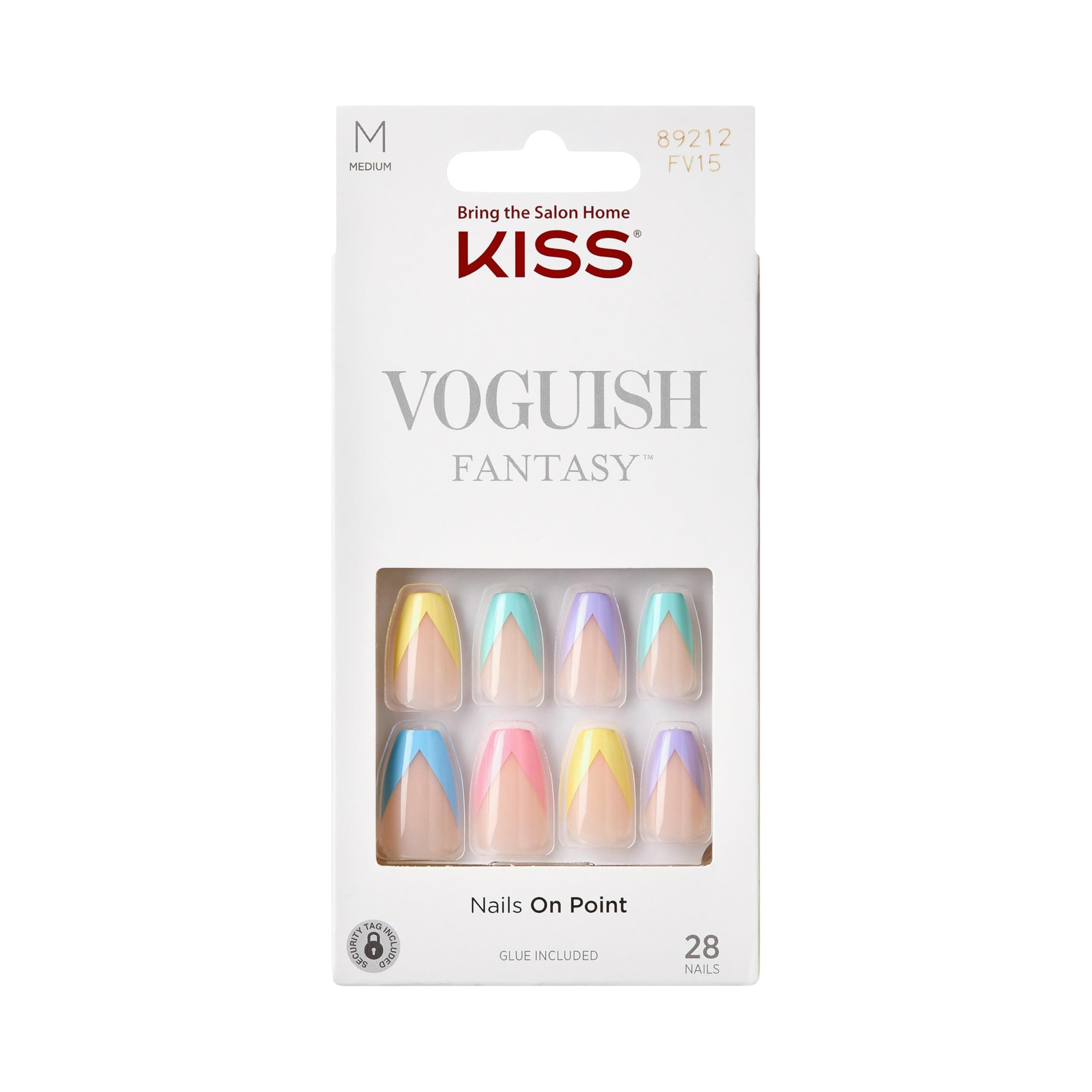 Voguish Fantasy, Press On Nails, Nail Glue Included, 'Candies', Multicolor, Medium Size, Coffin Shape, Includes 28 Nails, 2g glue, 1 Manicure Stick, 1 Mini File