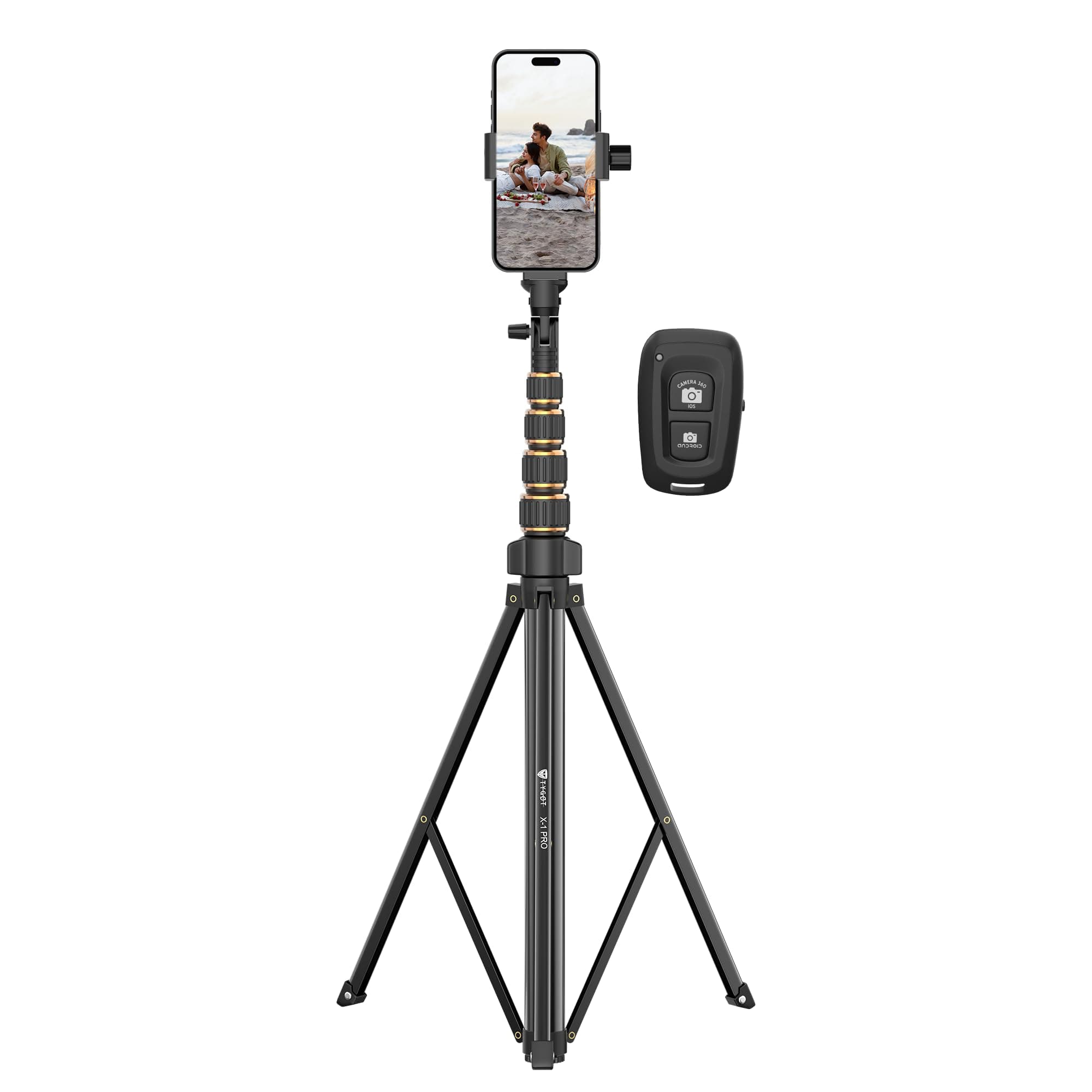 X-1 PRO 78-Inches (200cm) Aluminium Tripod with Bluetooth Remote, Mobile Holder, Phone Stand for Ring Light, GoPro & Camera, Light Stand for Video Recording, Shooting, Streaming, Reels, YouTube