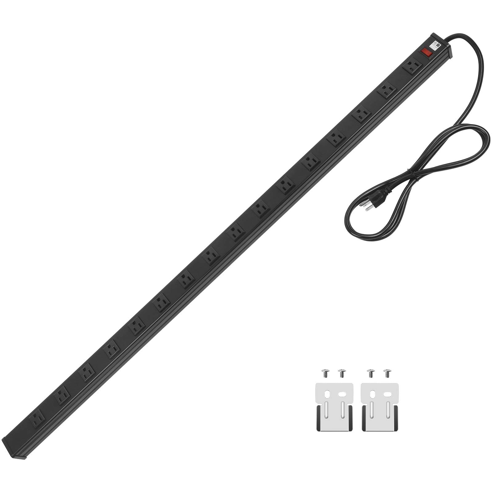 CCCEI Long Heavy Duty Power Strip, 16 Outlet Large Metal Power Strip, Garage Workshop Multi Wide Industrial Power Strip. 6FT Cord 15A, 125V, 1875W (Black)