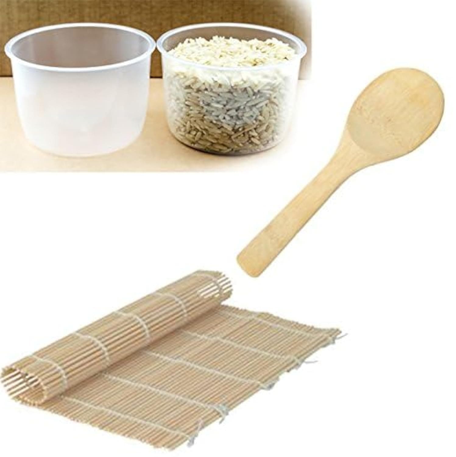 お米計量カップ クリア明るいキッチンブランド クッカー交換カップ 2個パック 2 Rice Cups + Sushi Mat + Rice Paddle クリア 2ricecup+1roller+1paddle