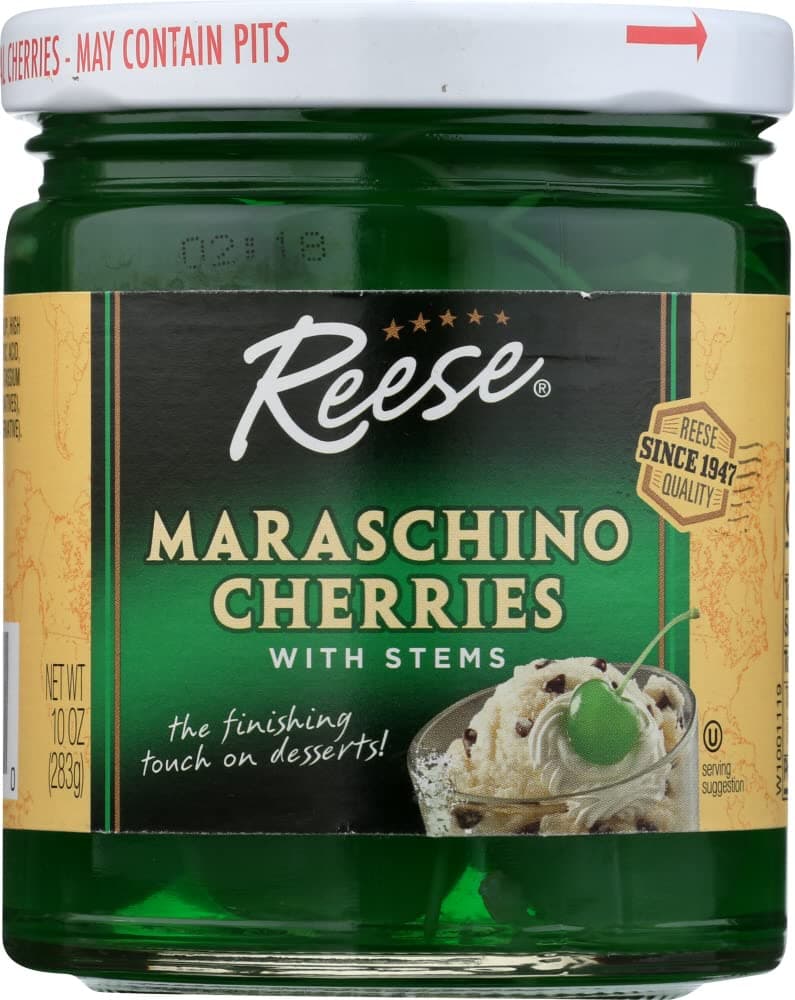 Reese Green Maraschino Cherries (Pack of 2) 10 oz Jars