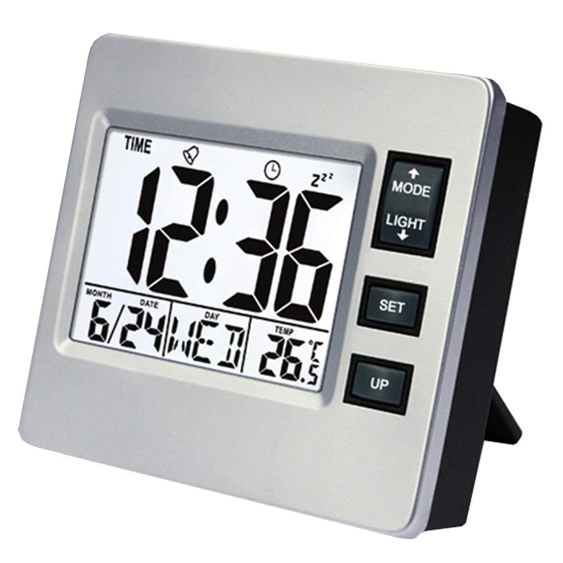 Topkey Digital Alarm Clock Small Desk LCD Clock Kitchen Timer with Temperature Date Calendar for Office Home - 8.6cm X 7.7cm