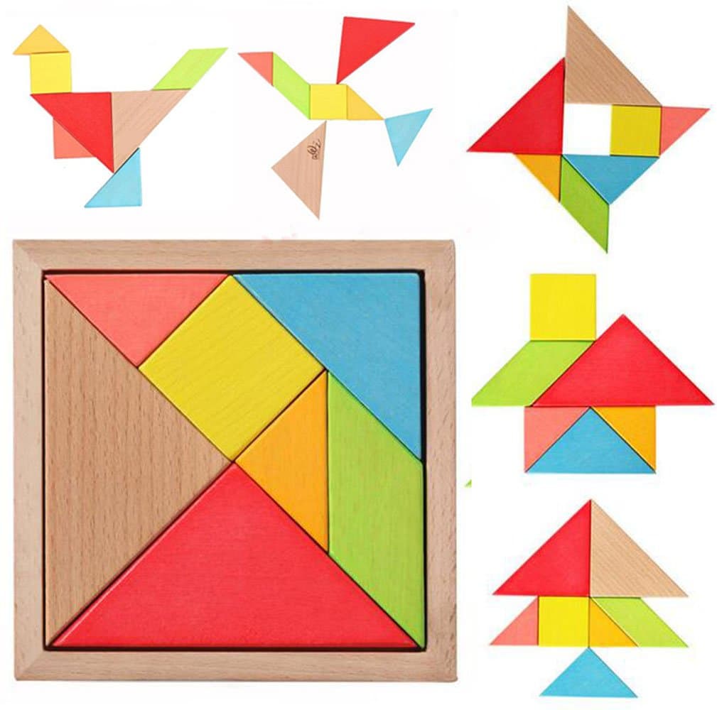 7 Piece Children Educational Toy Colorful Wooden Brain Training Geometry Tangram Puzzle