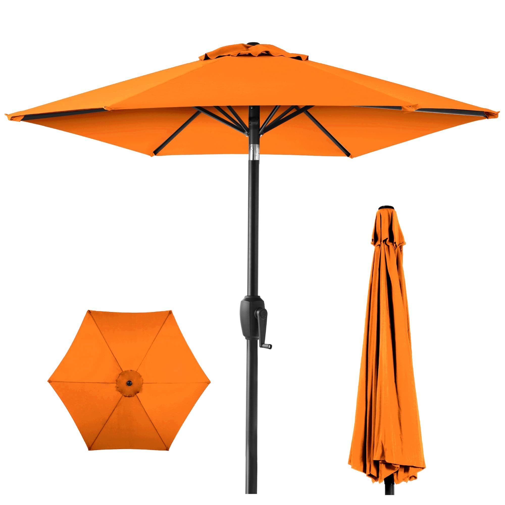 Best Choice Products 7.5ft Heavy-Duty Round Outdoor Market Table Patio Umbrella w/Steel Pole, Push Button Tilt, Easy Crank Lift - Orange