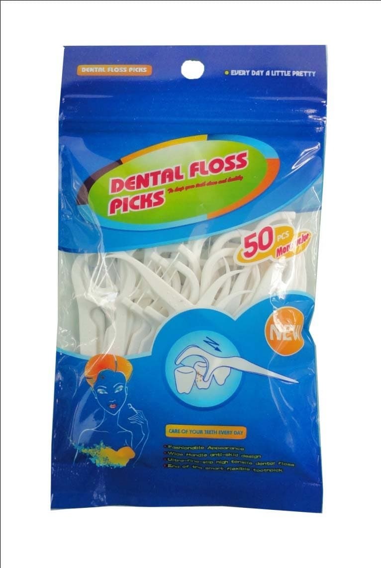50 x 2 IN 1 DENTAL FLOSS PICKS AND TOOTH PICKS - REDUCE TOOTH PLAQUE