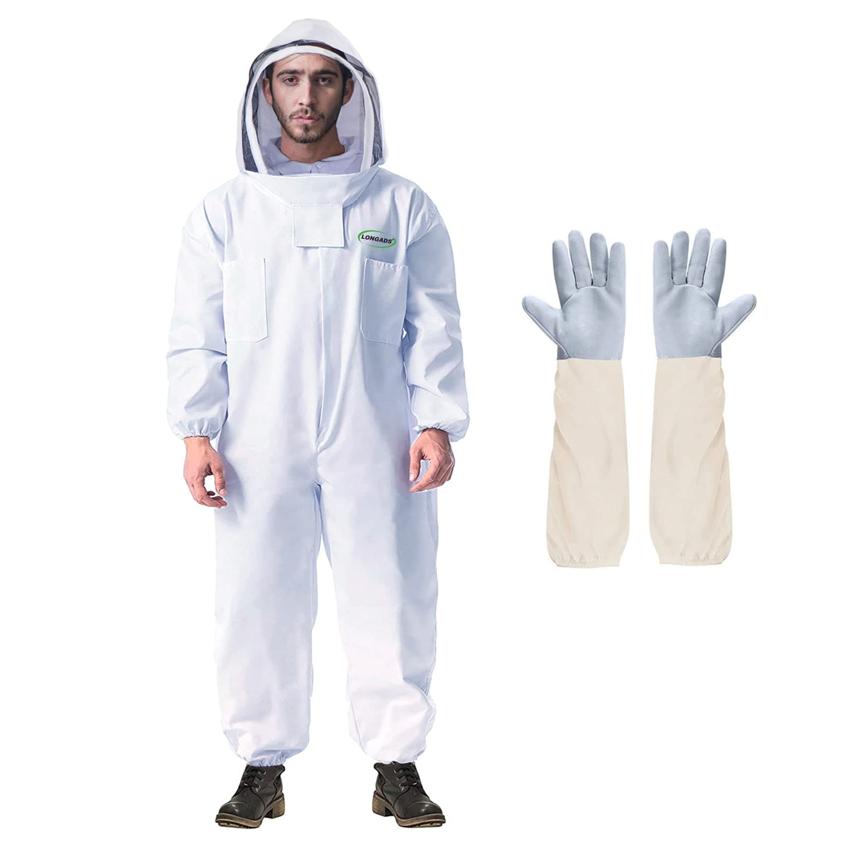 LONGADS Professional Bee Suit for Kid Men and Women, White, XL for 5'7"-5'11"