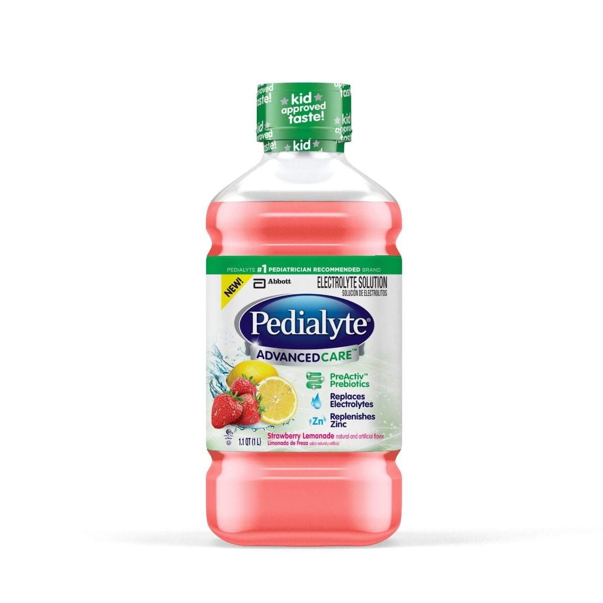 Pedialyte AdvancedCare Electrolyte Solution, Quickly Replaces Fluids, Zinc, and Electrolytes to Prevent Dehydration, Plus Prebiotics to Help Promote Digestive Health, 1 Liter, Strawberry Lemonade