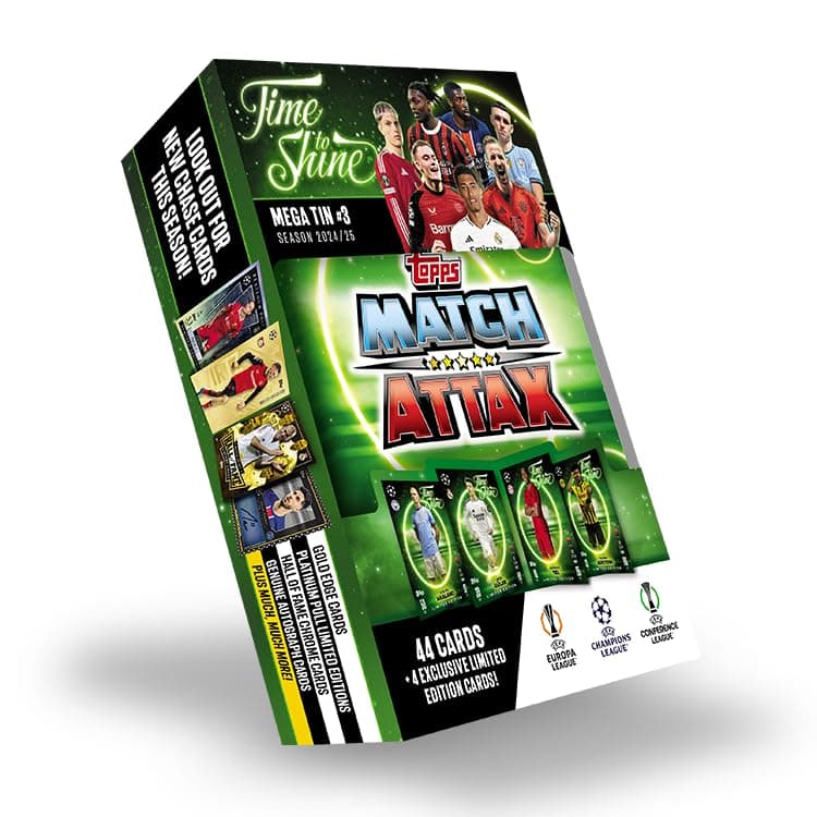 Topps Match Attax 24/25 - Mega Tin 'Time to Shine' - Tin 3 - contains 44 Match Attax cards plus 4 exclusive LE's - Erling Haaland, Arda Güler, Mathys Tel and Karim Adeyemi!